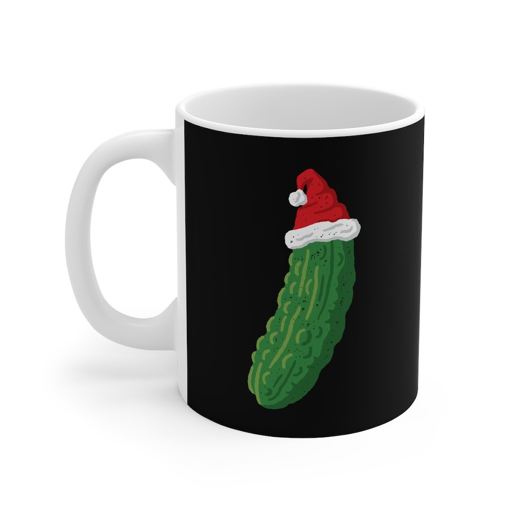 Christmas Pickle Coffee Mug - White Ceramic, 11oz Classic Shape