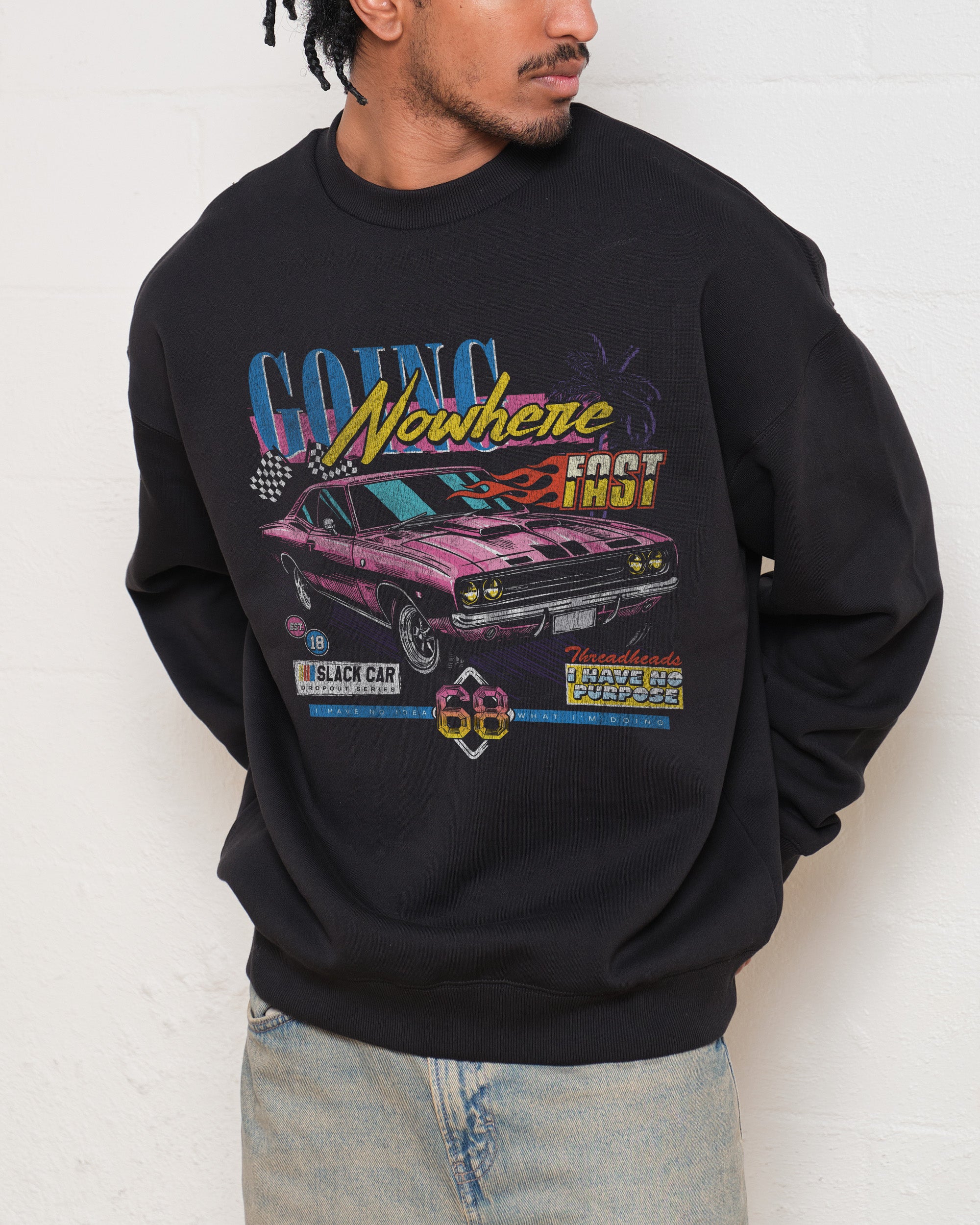 Going Nowhere Fast Unisex Sweatshirt - Threadheads Graphic Print, 80% Cotton