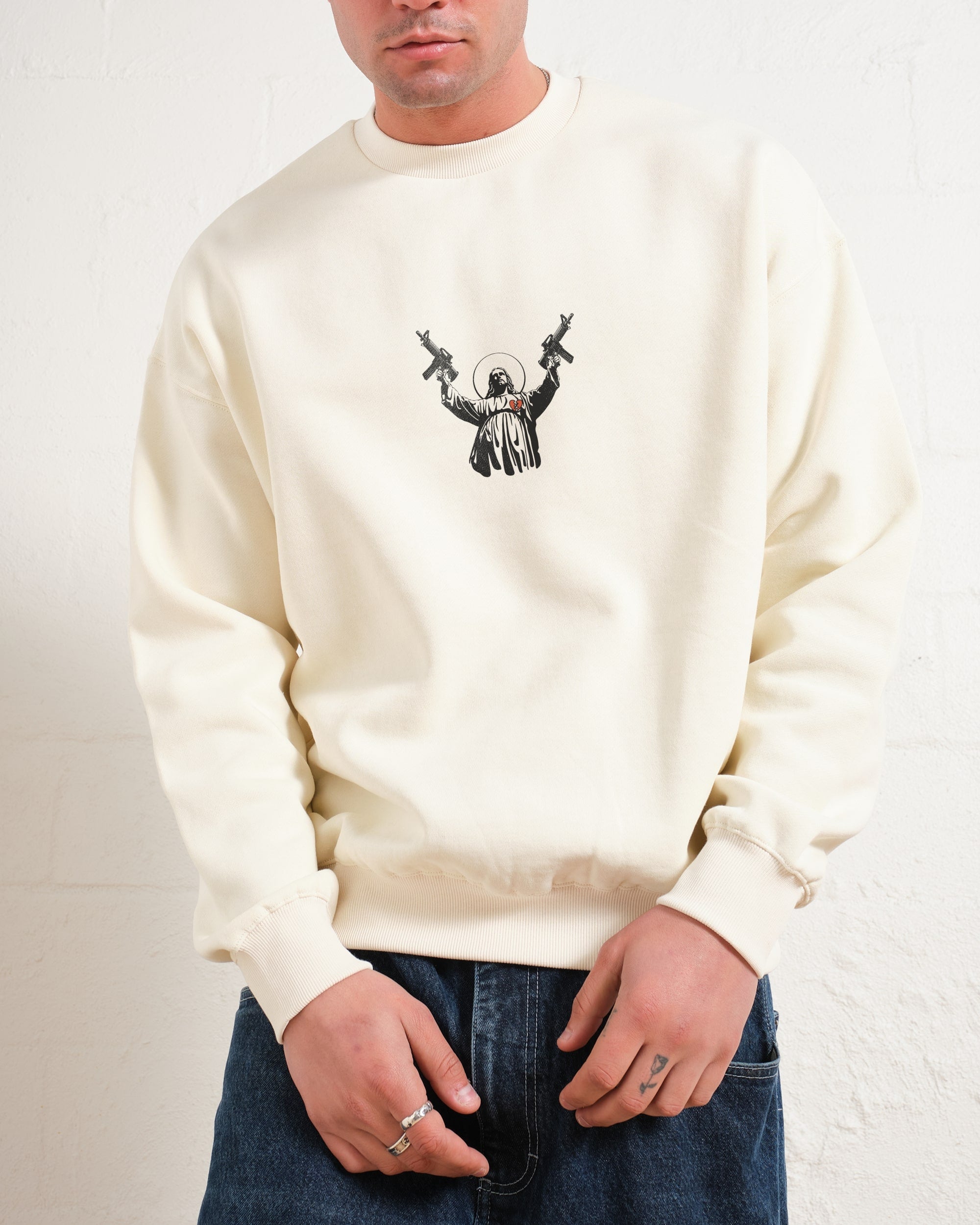 Machine Gun Christ Graphic Sweatshirt Unisex 80% Cotton 340gsm Threadheads