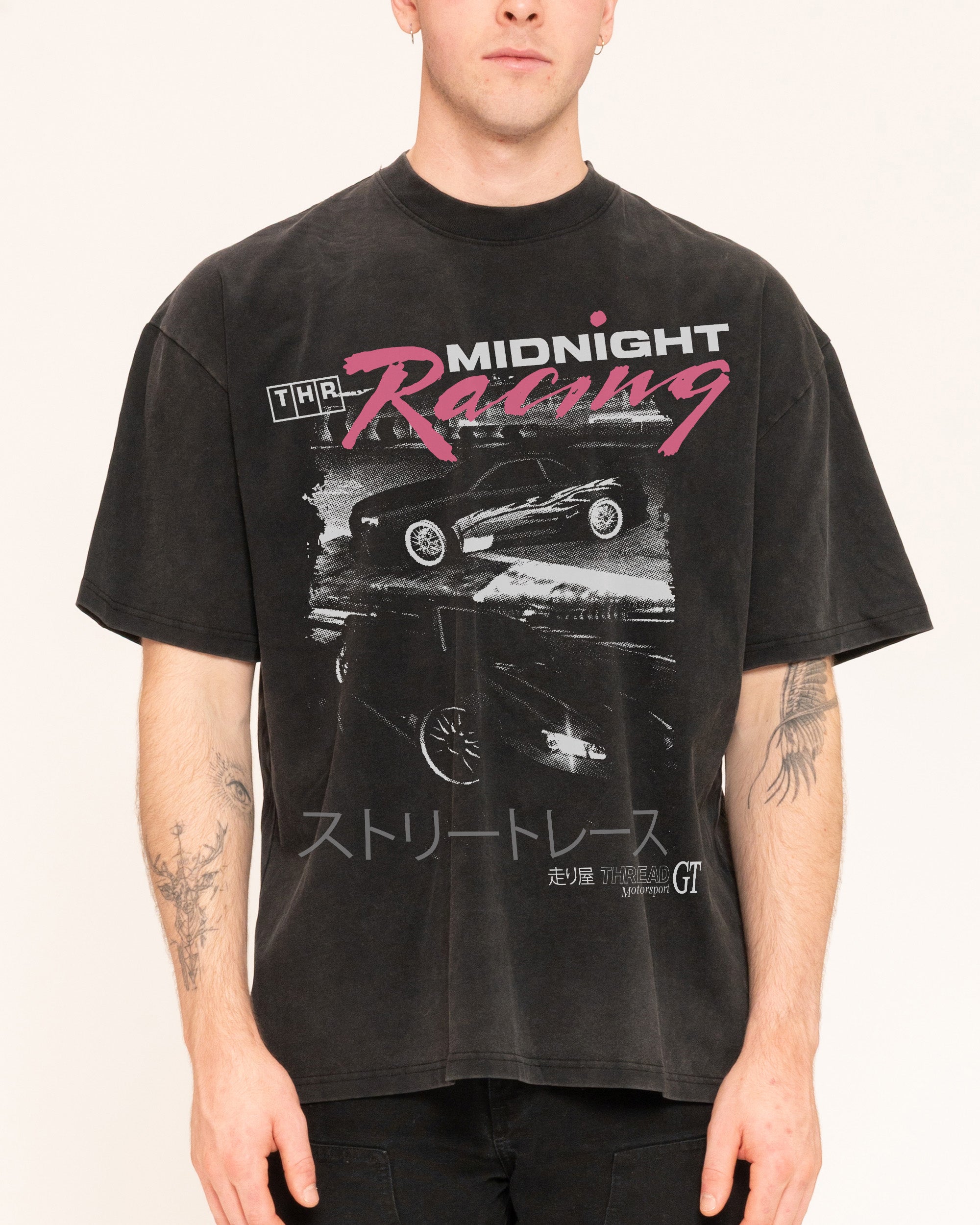 Midnight Drifting Oversized Unisex Tee - Threadheads 90s Graphic T-Shirt, Heavyweight Combed Cotton, Boxy Fit