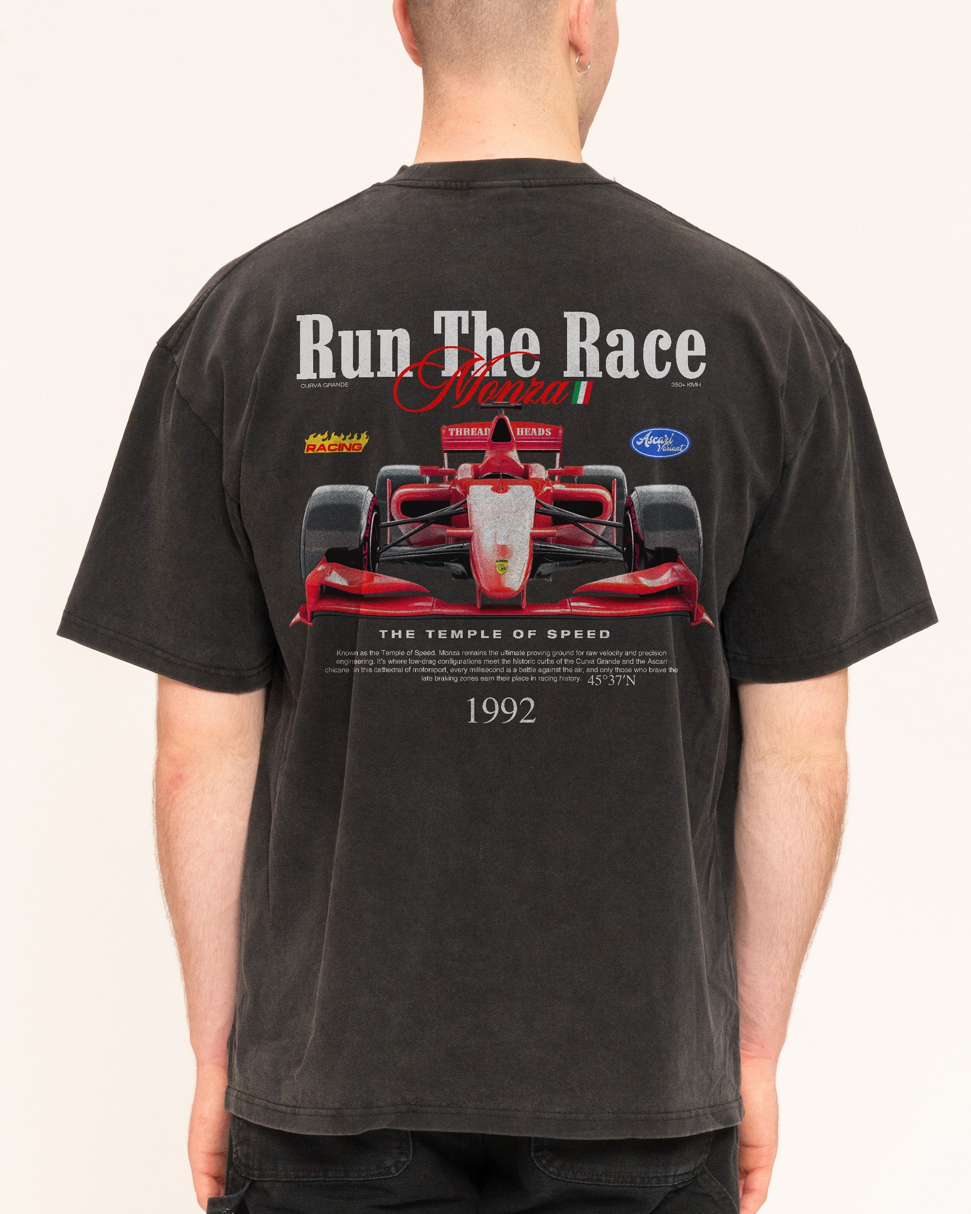 Run the Race Oversized Graphic Tee Threadheads 90s Boxy Fit 100% Combed Cotton Unisex