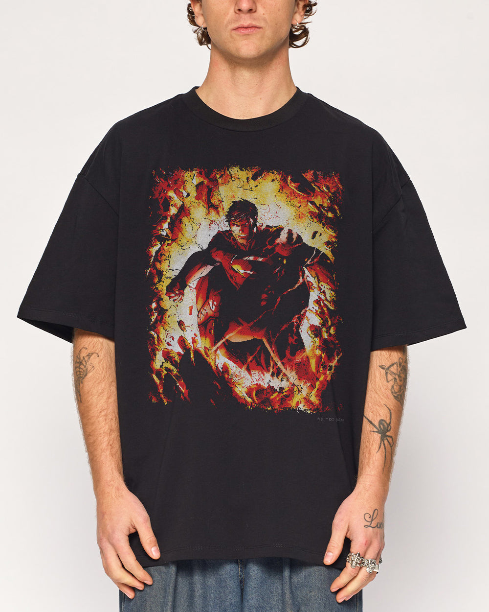 Superman Flaming Oversized T-Shirt DC Collab Unisex 90s Boxy Fit Cotton Tee
